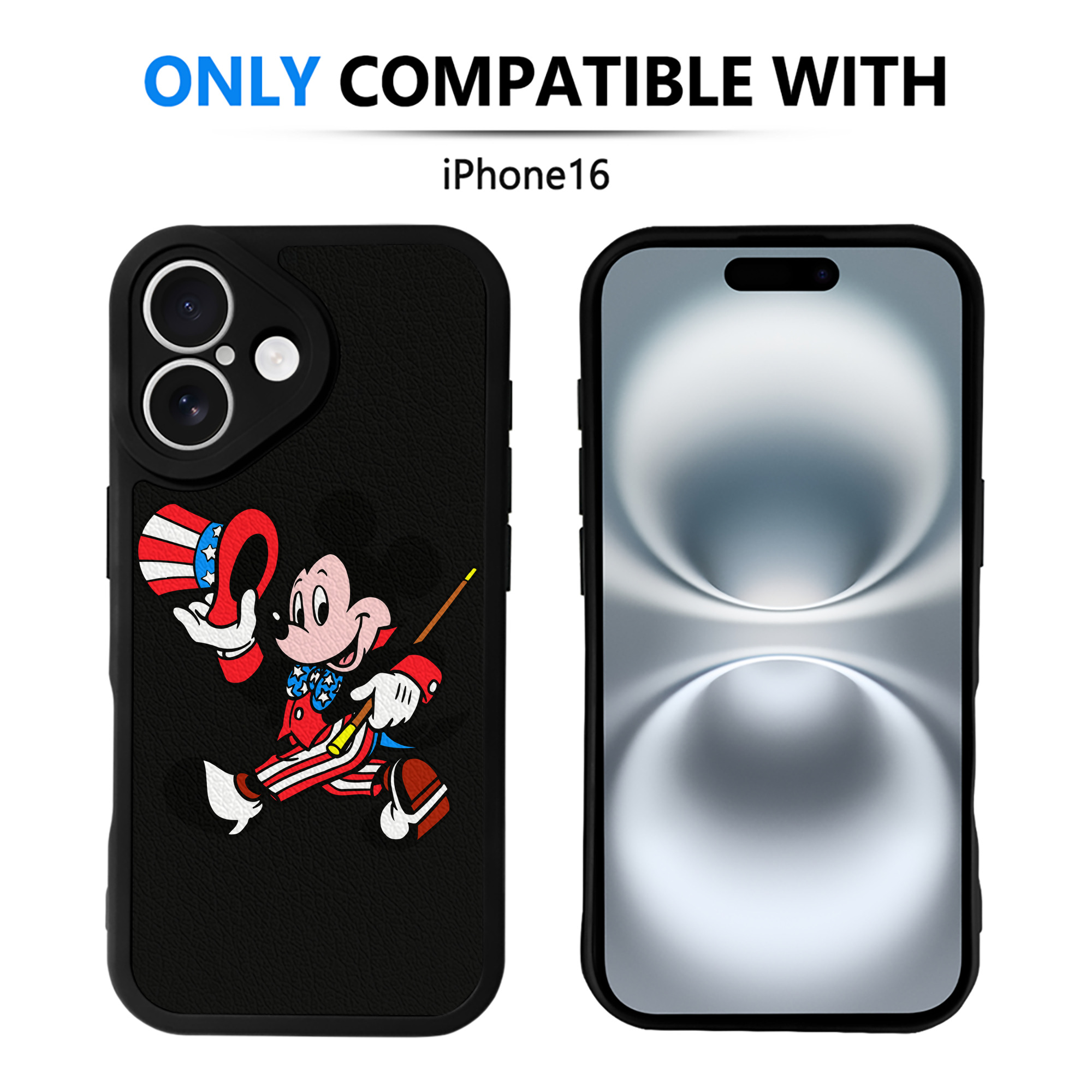 （画像用） ミッキーマウス Mickey Mouse 【iPhone 16シリーズ対応】シリコンスマホケース（レザー調） 材質：シリコン